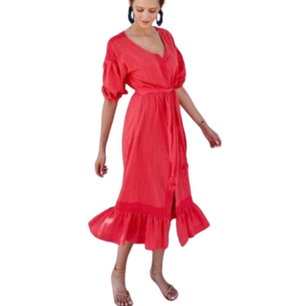 MIRTH Handmade Edition Madrid Caftan Midi Dress in Pink Size Small‎